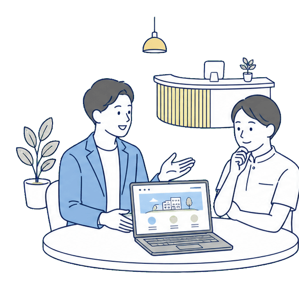 ホームページ制作の相談をしている背景なしイラスト