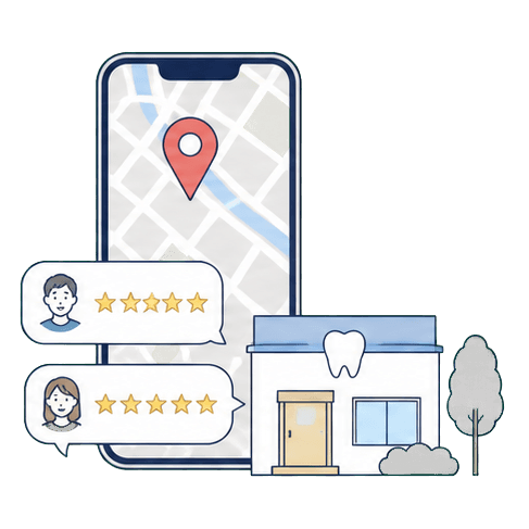 Googleマップと口コミ導線を表す背景なしイラスト